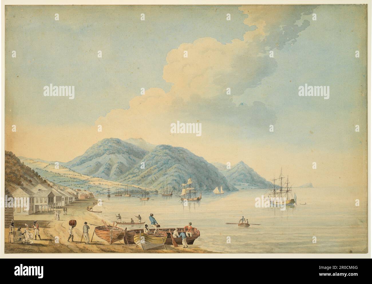 Stadt und Hafen von Montego Bay, Jamaika, 1780... Künstler: Nicholas Pocock. . Stockfoto
