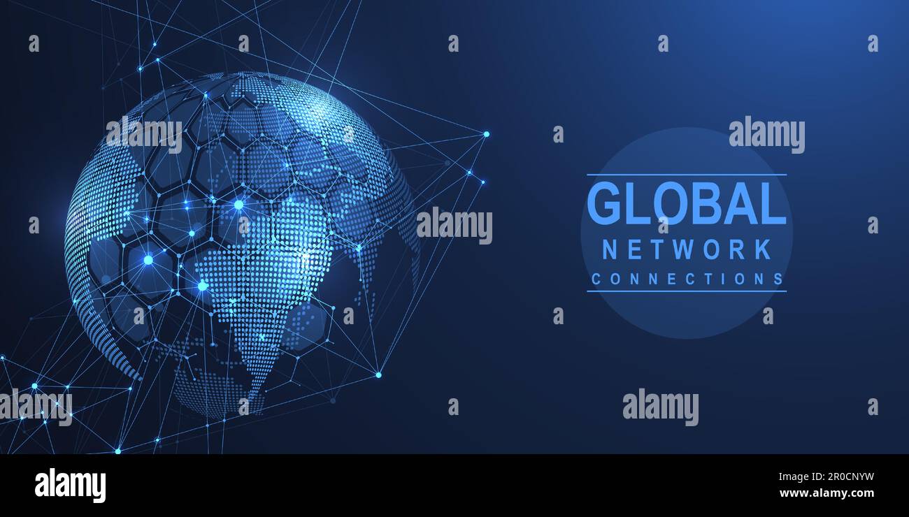 Globales Netzwerk Verbindung Konzept. Grosse Daten Visualisierung. Soziales Netzwerk Kommunikation in der globalen Computernetze. Internet Technologie. Geschäft Stock Vektor