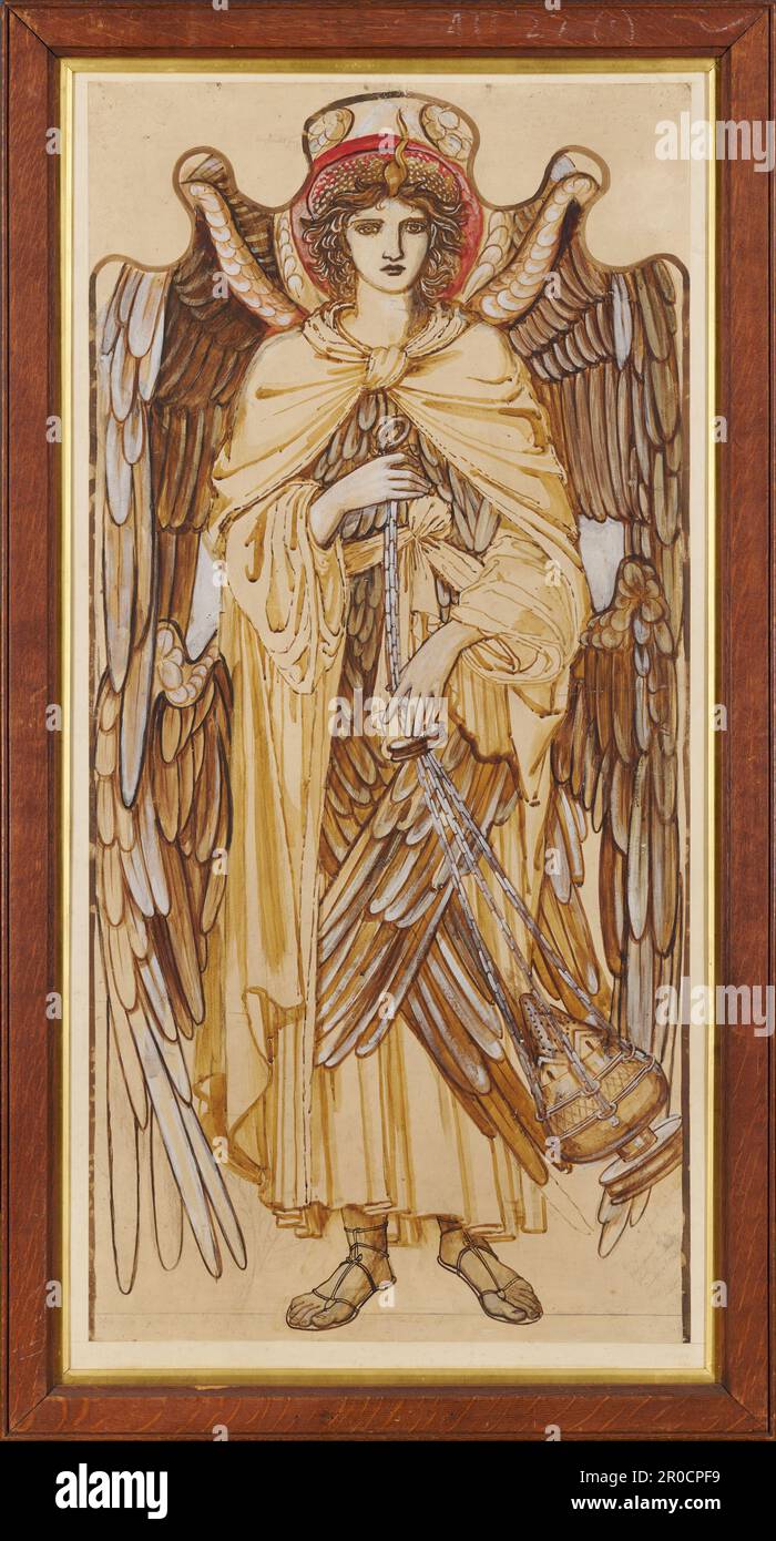 Die Engel der Hierarchie - Seraphim, 1873. Künstler: Sir Edward Burne-Jones (d.1898). Assistent: Charles Fairfax Murray (d.1919). Die ganze Flügelfigur zeigt nach vorne, der Drehzenser. Design für Jesus College, Cambridge Stockfoto