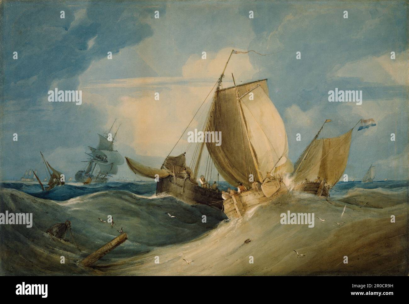 Raues Wetter, holländische und englische Fischerboote, 1805. Samuel Owen Stockfoto