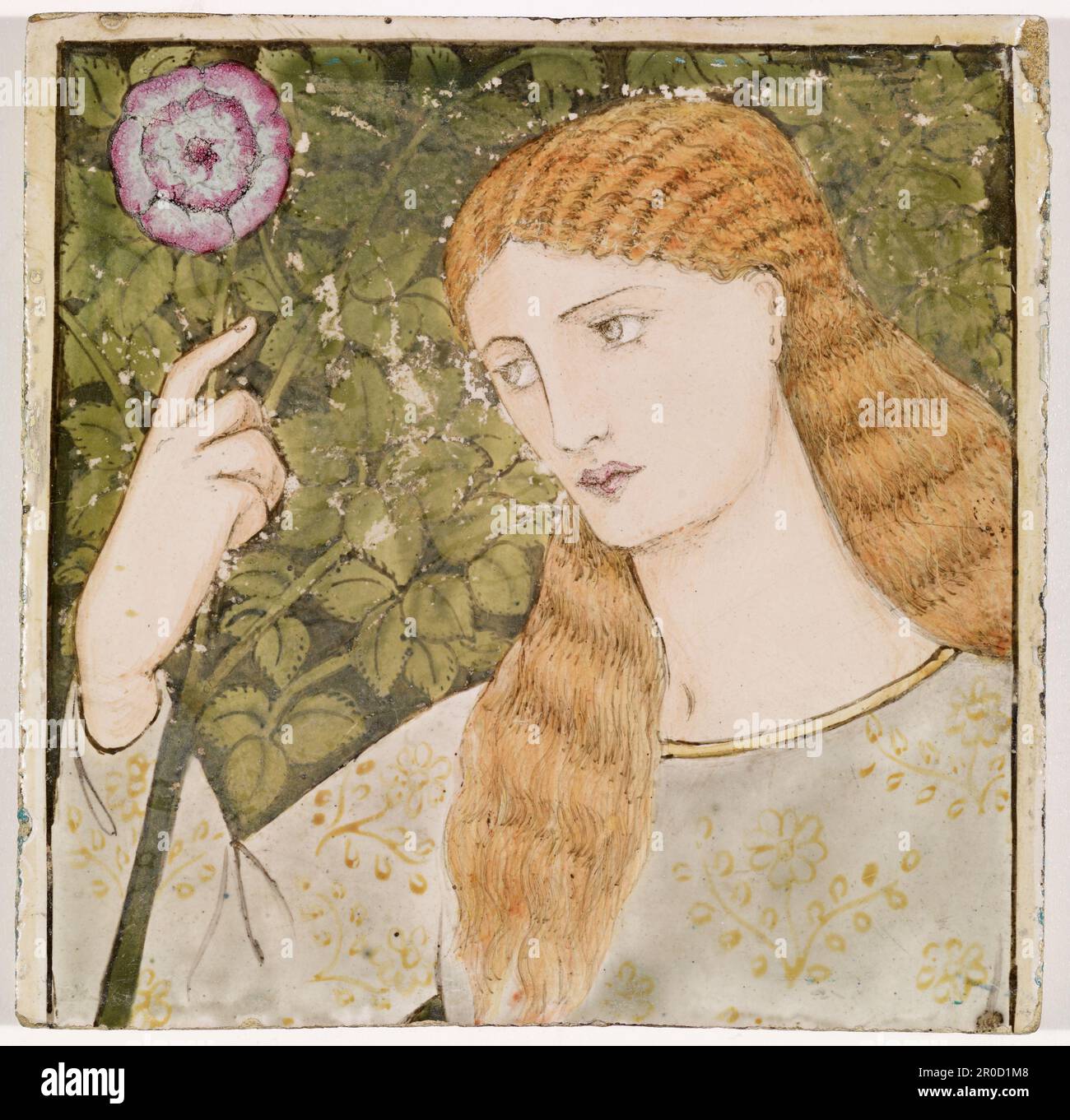 Beauty and the Beast - die Tochter des Kaufmanns, bekannt als Beauty, 1863-64. Keramikfliesen. Designer: Edward Burne-Jones. Lucy Faulkner. Maler: Kate Faulkner. Hersteller: Morris & Co Stockfoto