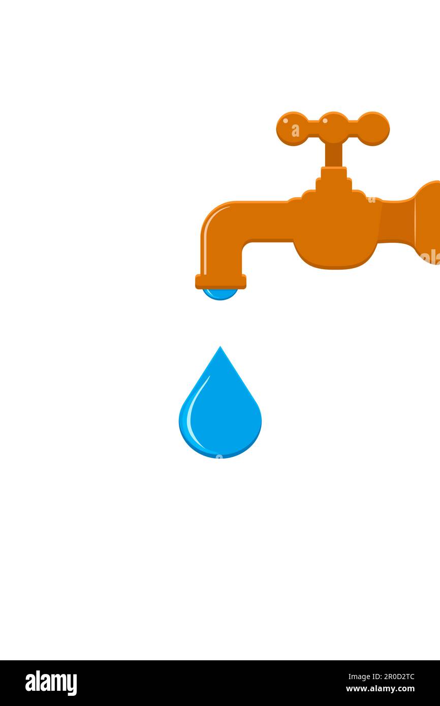 Wasserhahn mit Symbol für fallende Tropfen. Vektordarstellung Stock Vektor