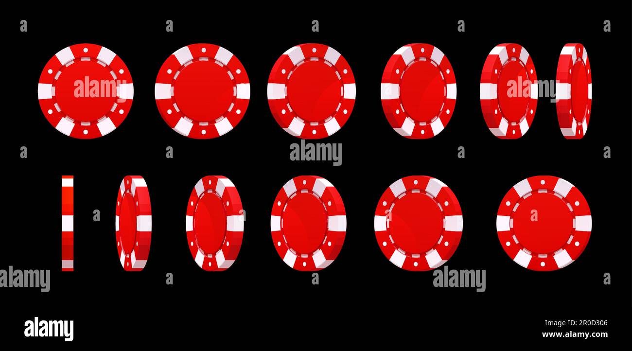 Casino Poker Chips animierte Rotation. Casino Roulette, Spielkarten- oder Würfelspiel 3D realistisches Vektorelement. Rotation der roten und weißen Spielmarken und f Stock Vektor