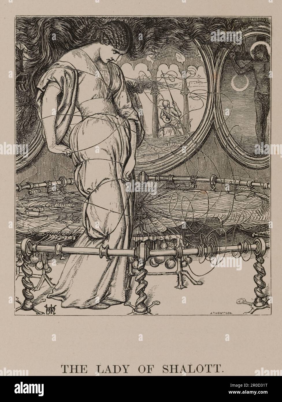 Die Lady von Shalott. Illustration auf P67 von Tennysons Gedichten, veröffentlicht von Edward Moxon (London, 1857). Künstler: William Holman Hunt. Graviererin: Dalziel-Brüder Stockfoto