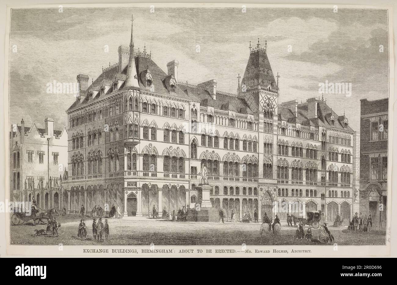 Gravur - Exchange Buildings, Birmingham, 1863. Wilkinson Collection, Band I. Graviererin: W E Hodgkin. Gezeichnet von B Sly. Architekt: Edward Holmes Stockfoto