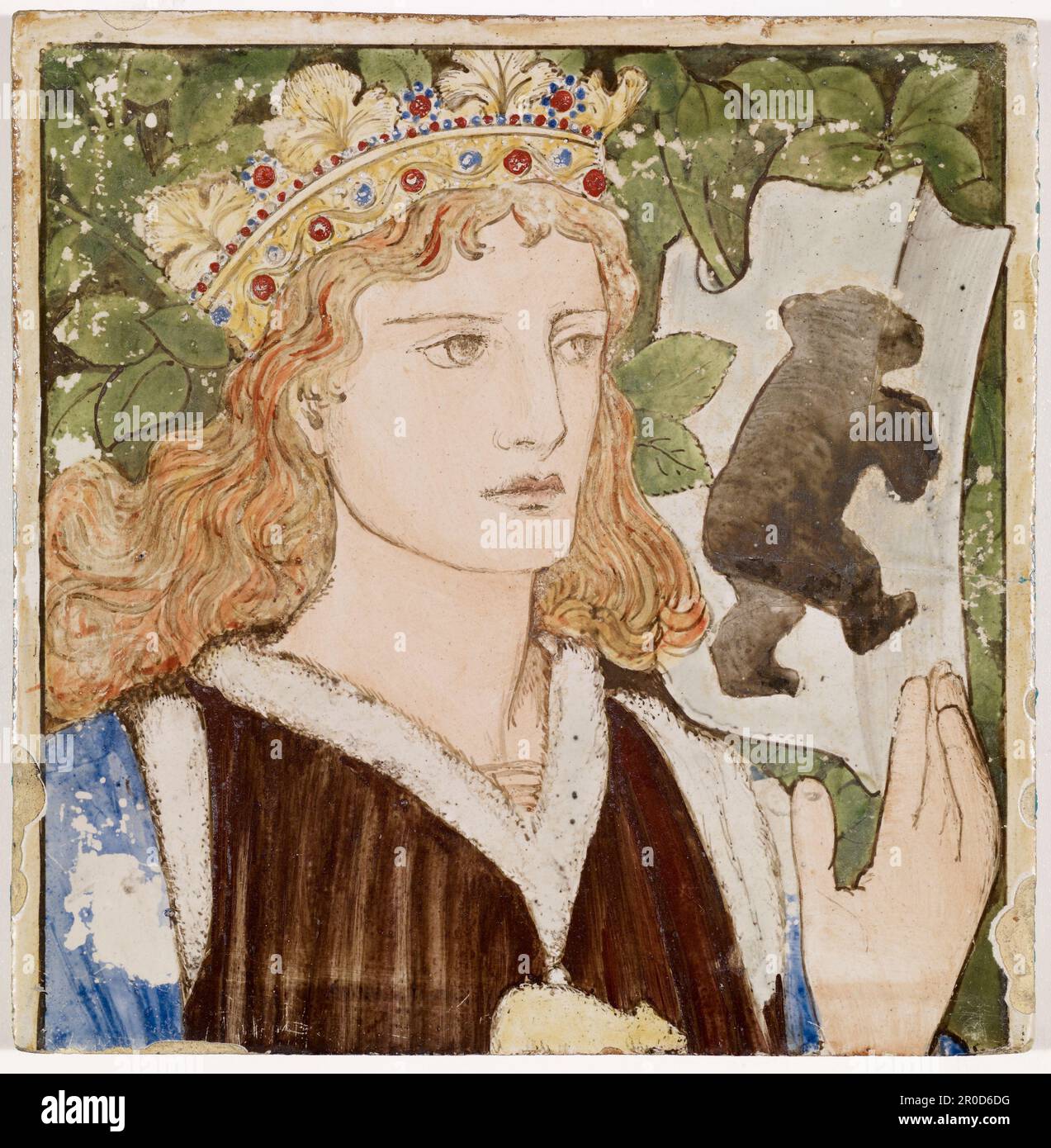 Beauty and the Beast - der Prinz, früher The Beast, 1863-64. Keramikfliesen. Designer: Edward Burne-Jones. (Malerin) Lucy Faulkner. Maler: Kate Faulkner. Hersteller: Morris & Co Stockfoto