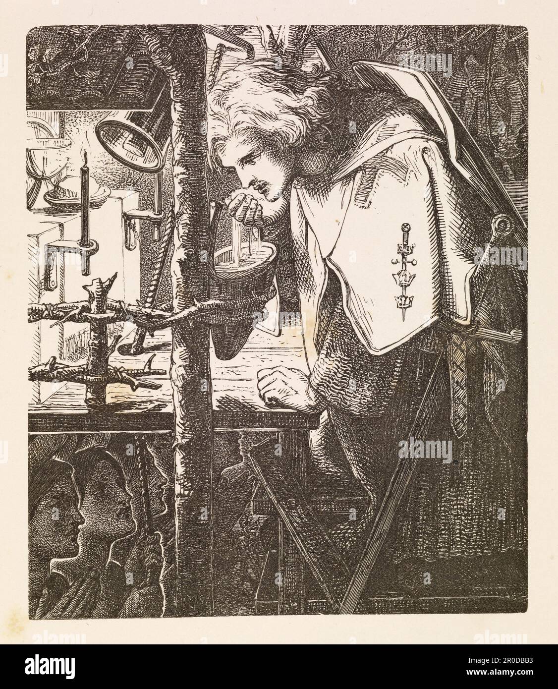 Band der Gedichte von Tennyson, veröffentlicht von Edward Moxon (London, 1857) mit holzgravierten Illustrationen nach Entwürfen von Hunt, Millais, Rossetti und anderen. Stockfoto