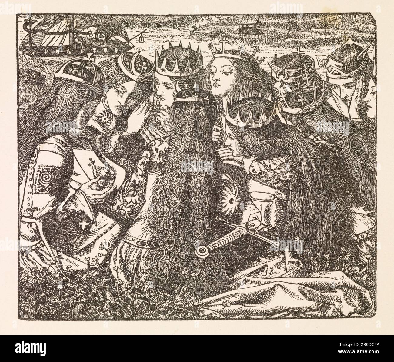 Band der Gedichte von Tennyson, veröffentlicht von Edward Moxon (London, 1857) mit holzgravierten Illustrationen nach Entwürfen von Hunt, Millais, Rossetti und anderen. Stockfoto