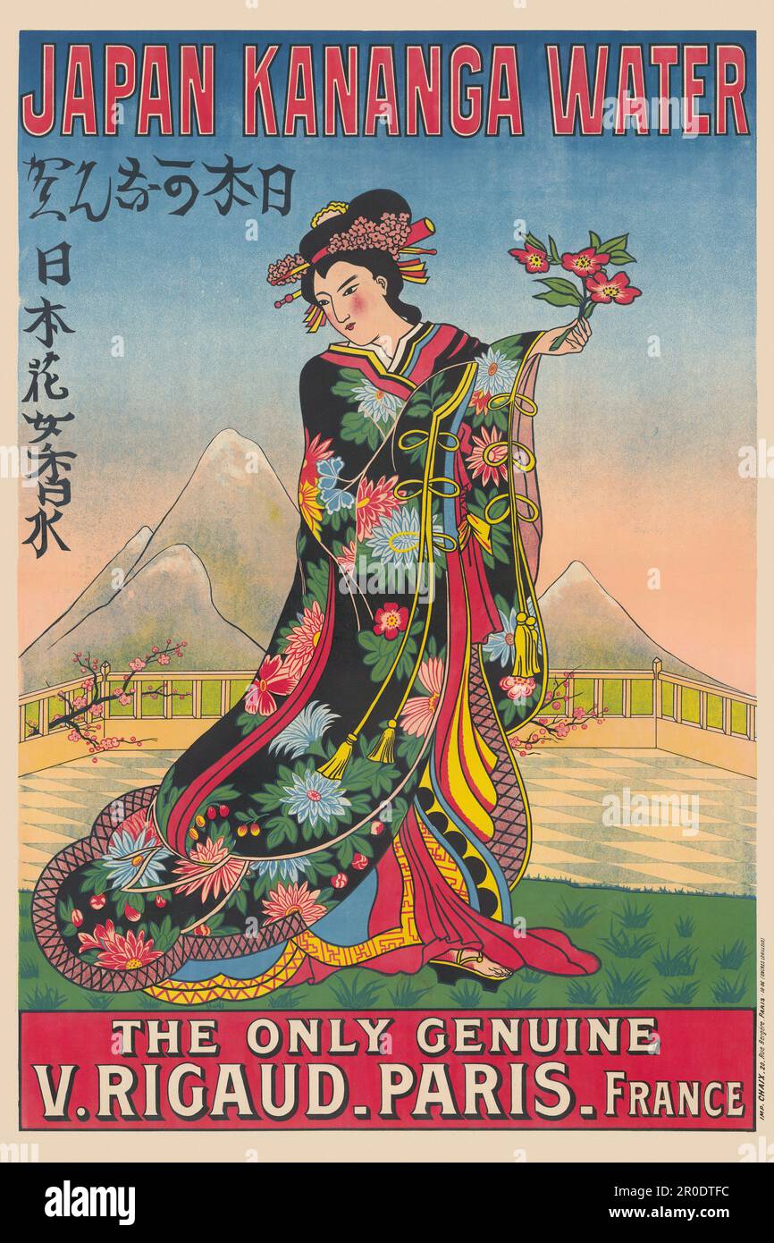 Japanisches Kananga-Wasser. Künstler unbekannt. Poster wurde 1906 in Frankreich veröffentlicht. Stockfoto