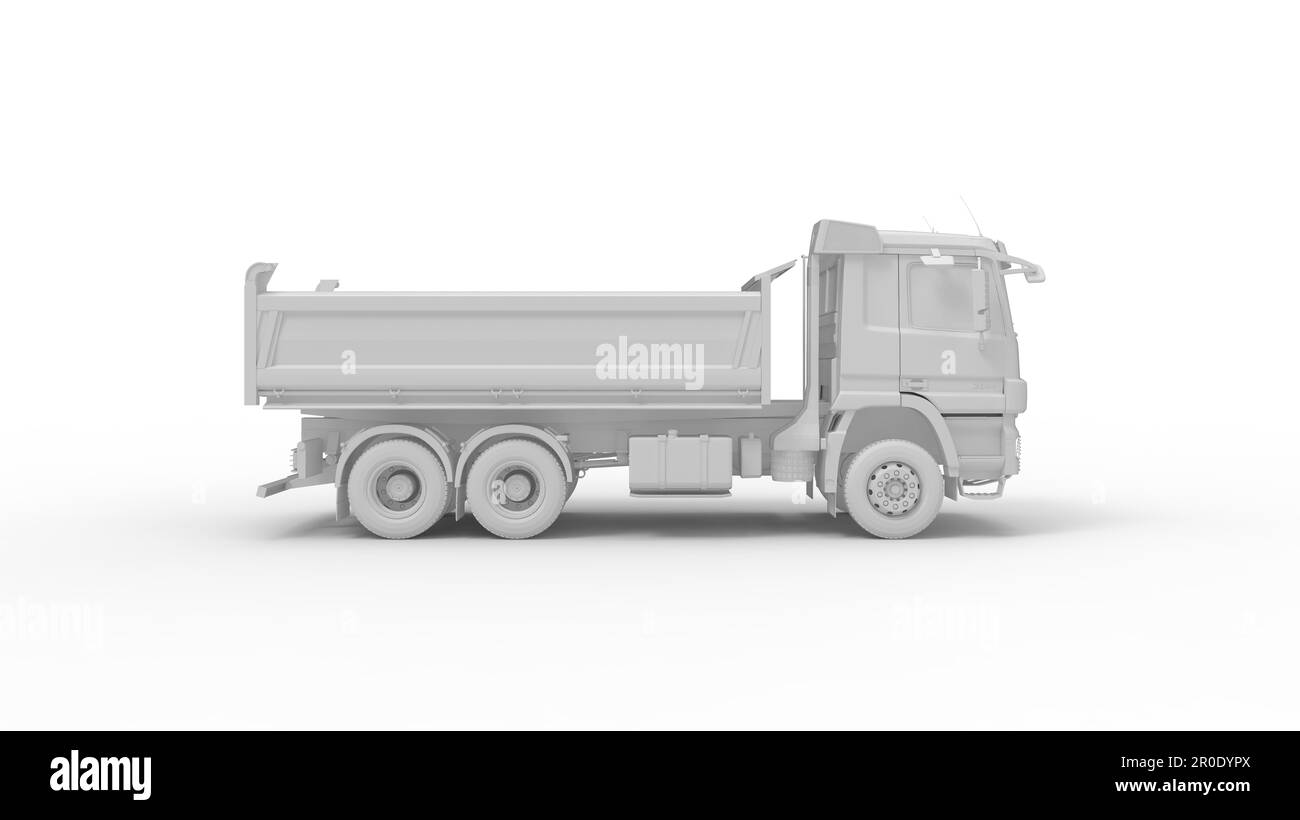 3D-Darstellung eines isolierten Computermodells eines Kipplasters. Stockfoto