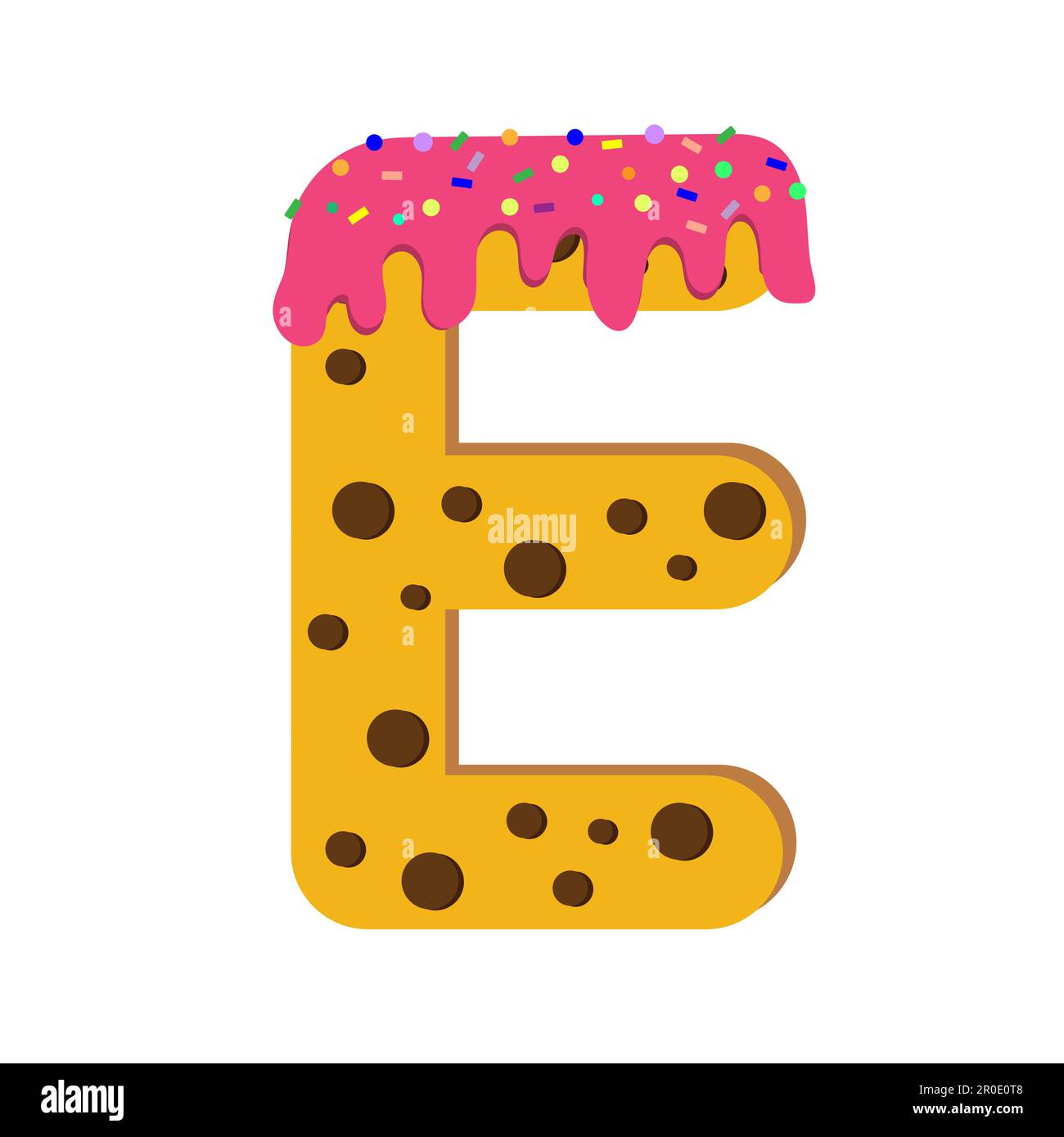 Kekse in Form eines englischen Buchstaben E, mit rosafarbener Glasur bedeckt. Stock Vektor