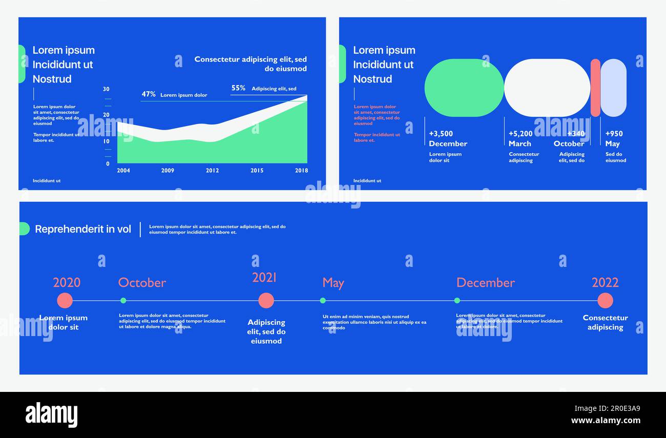 Elemente kreativer Präsentationsvorlagen auf blauem Hintergrund. Vektor-Infografiken. Stock Vektor