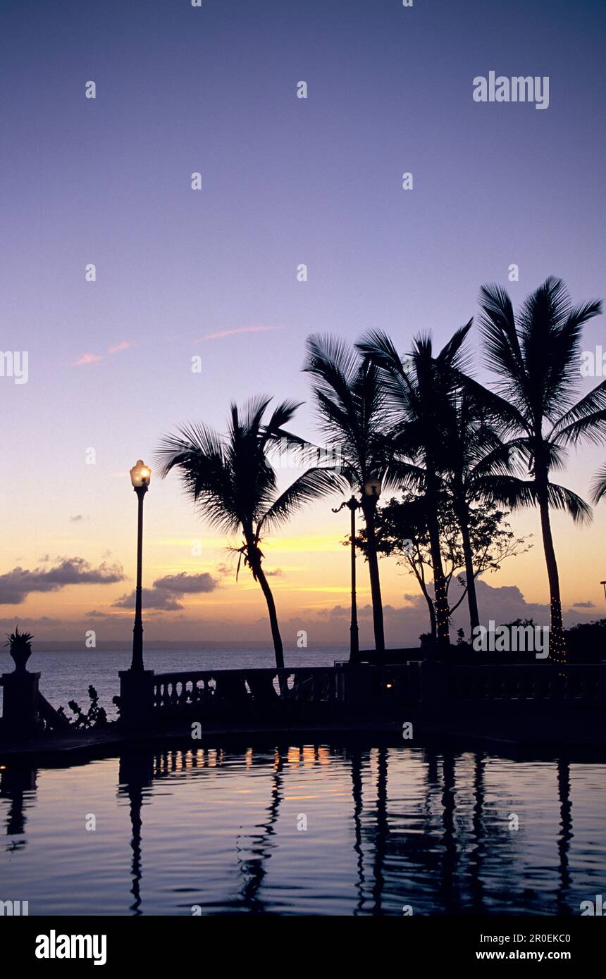 Pool des Hotel Gran Bahla im Abendlicht, Samana, Samana Halbinsel, Dominikanische Republik, Karibik Stockfoto