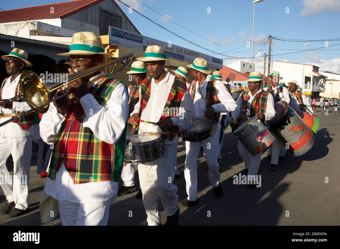 Musiker, Trompete, Karneval, Le Moule, Musiker beim Karneval, Grande-Terre, Guadeloupe, Karibik, Amerika Stockfoto