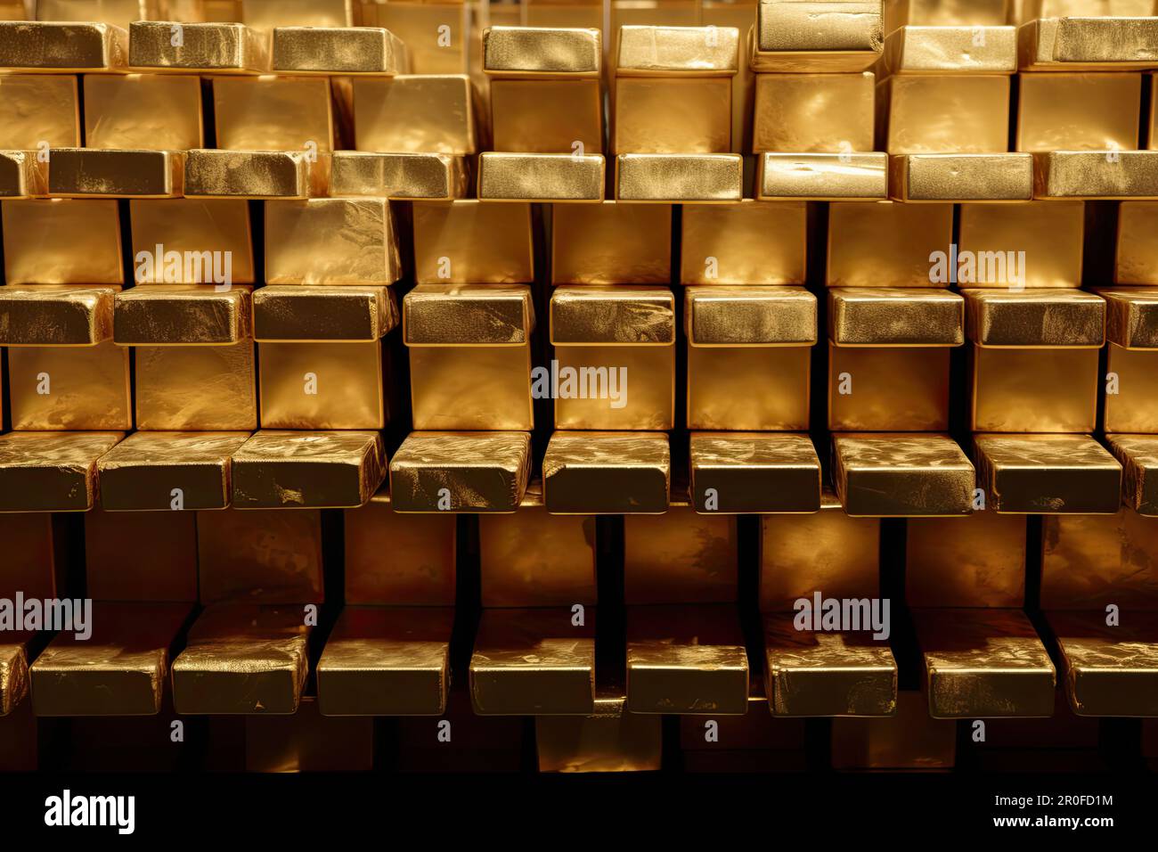 Konzept der Investition in physisches Gold, in Form von Barren. Ein zeitloser Wertvorrat, der seinen Wert unabhängig von wirtschaftlichen Schwankungen behält. KI Stockfoto