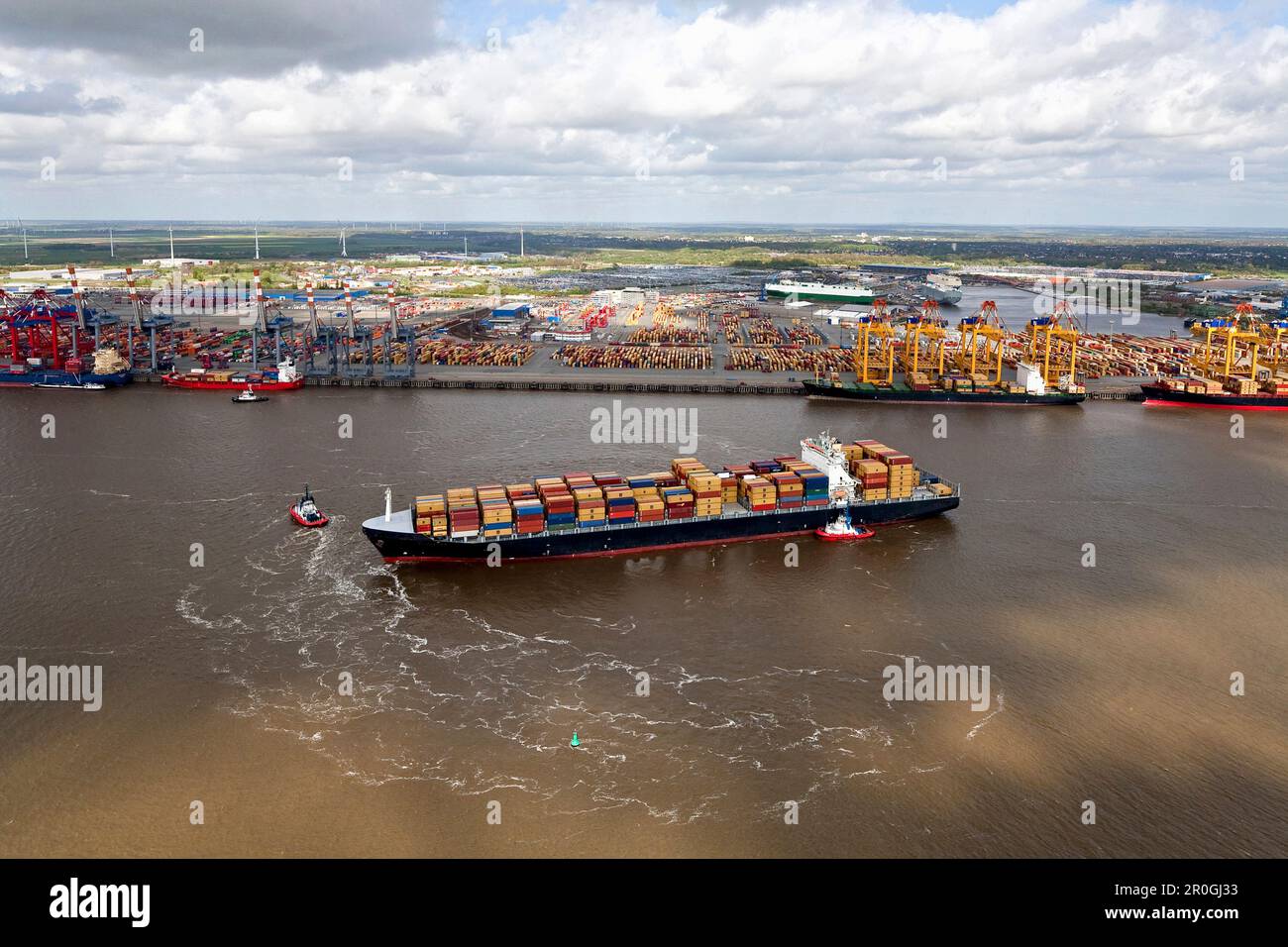 Containerbetrieb, Containerhafen, Bremerhaven, Deutschland Stockfoto