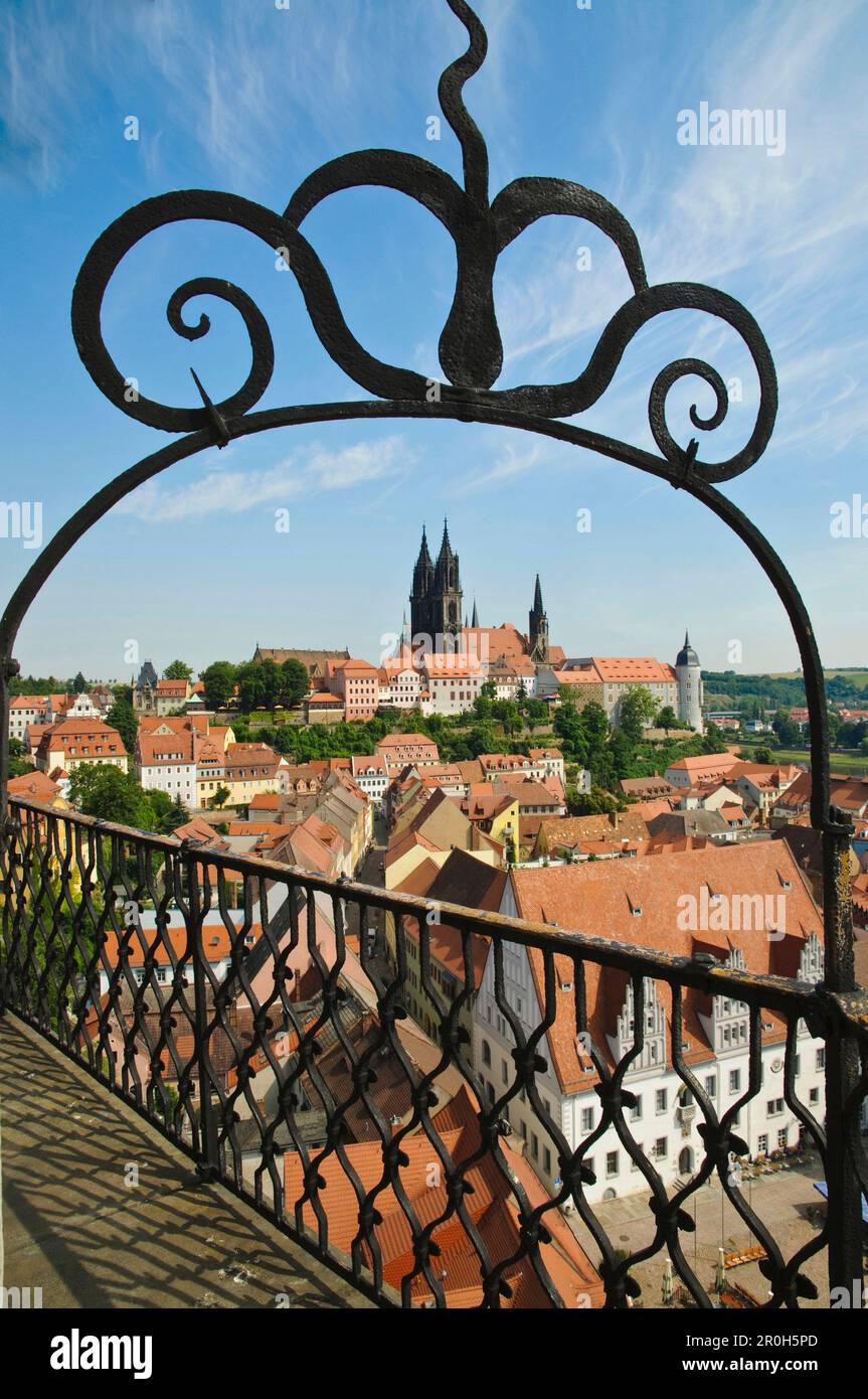 Blick von der Frauenkirche auf das Schloss Albrechtsburg und den Meißener Dom, Sachsen, Deutschland, Europa Stockfoto