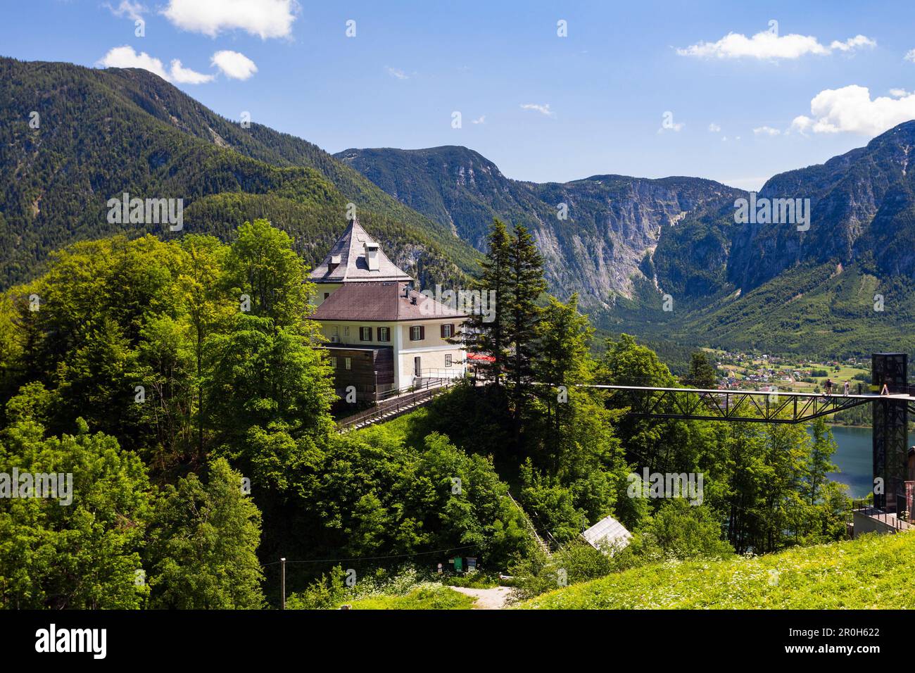 Moutain Restaurant Rudolfsturm in der Nähe von Salz abbauen, Hallstätter See, Salzkammergut, Oberösterreich, Österreich Stockfoto