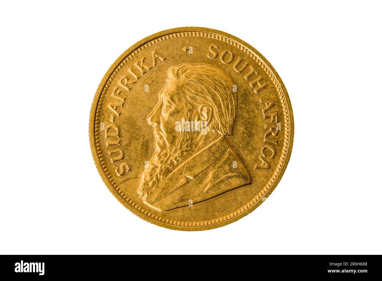 1973 Krugerrand 1 OZ Goldmünze auf weißem, ausgeschnittenem Hintergrund aus Südafrika. Der Krugerrand wird in südafrikanischer Münze hergestellt Stockfoto