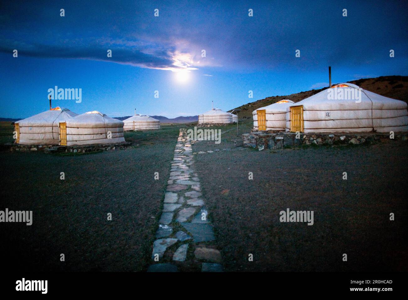 MONGOLEI, Ger Camp im Gurvansaikhan Nationalpark, Three Camel Lodge, die Gobi Wüste Stockfoto