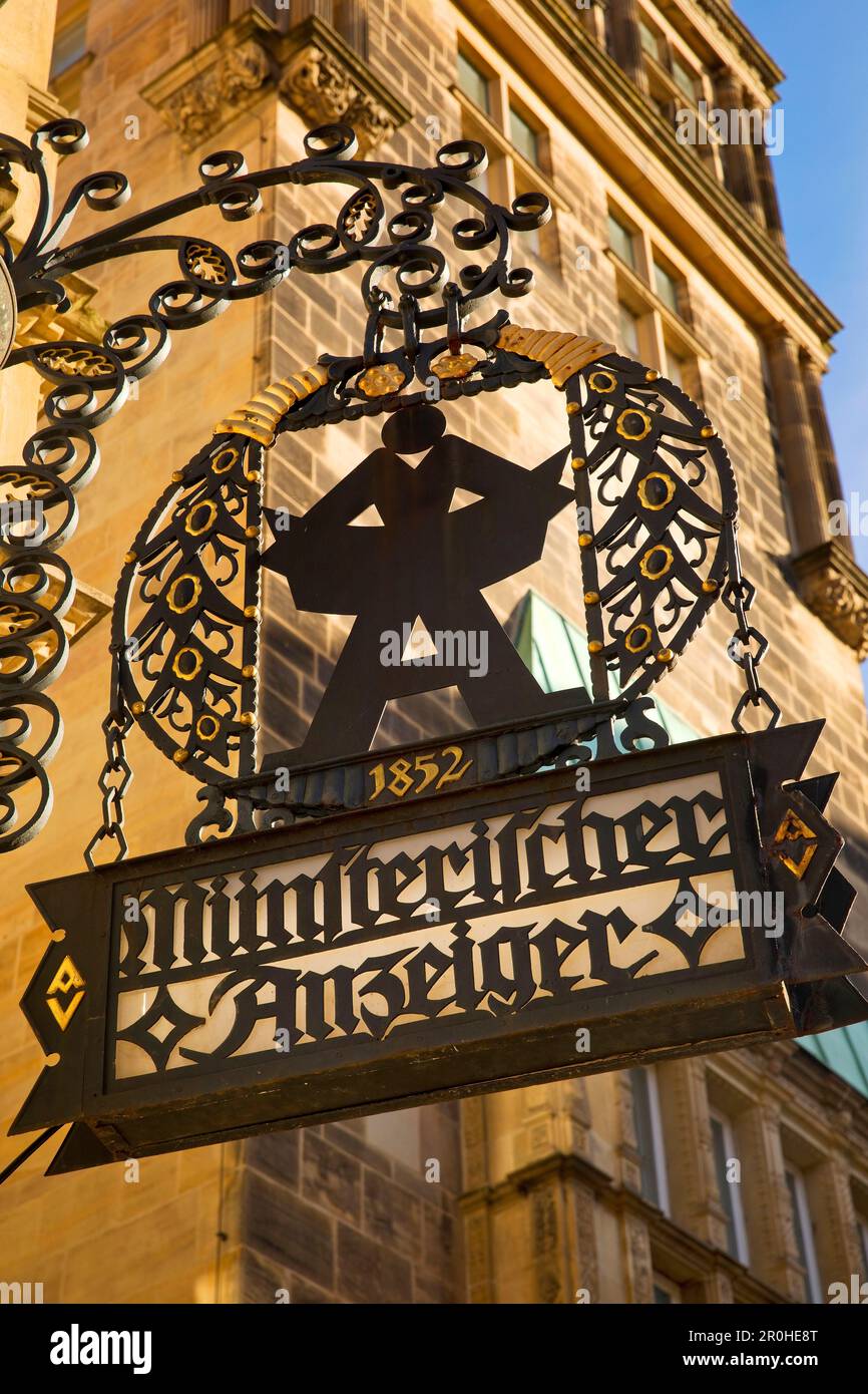 Altes Zeichen der Zeitschrift Münsterischer Anzeiger, Deutschland, Nordrhein-Westfalen, Münster Stockfoto