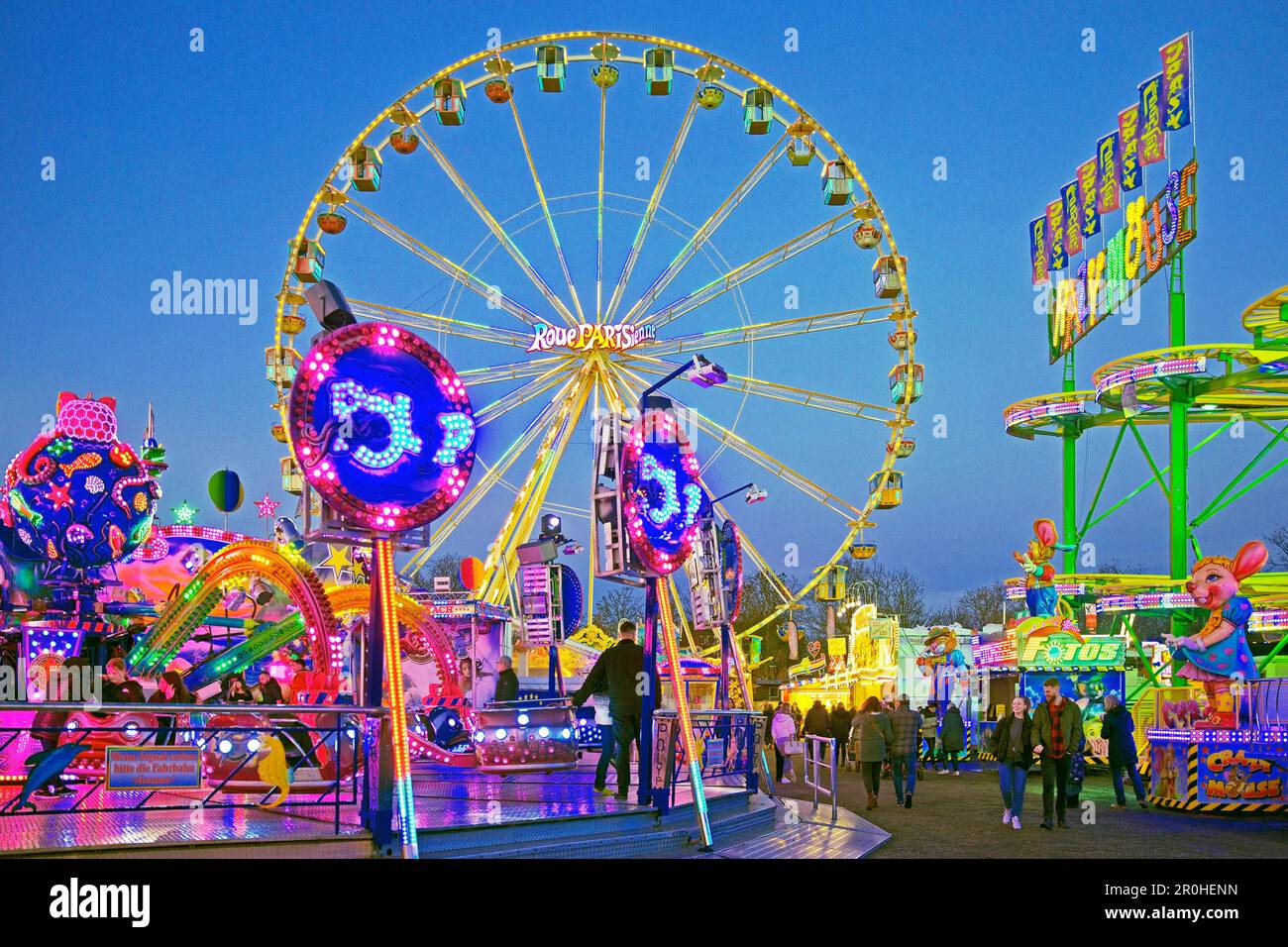 Palmkirmes, größte Gemeindemesse im Frühling in NRW am Abend, Deutschland, Nordrhein-Westfalen, Ruhrgebiet, Recklinghausen Stockfoto