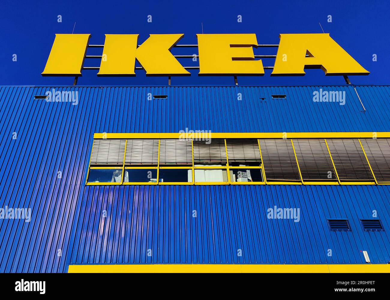 Logo der IKEA in Essen, Deutschland, Nordrhein-Westfalen, Ruhrgebiet, Essen Stockfoto