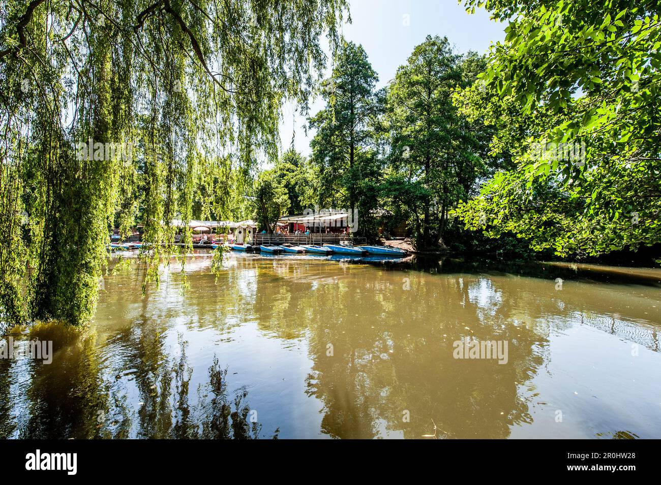 Cafe neben Fluss Ilmenau, Lüneburg, Niedersachsen, Deutschland Stockfoto