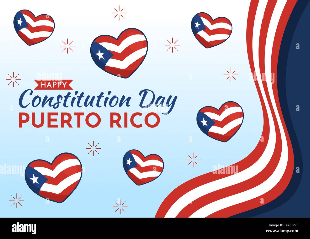 Happy Puerto Rico Constitution Day Vector Illustration with Waving Flag in Flat Cartoon Hand Drawn for Landing Page Background Templates Stock Vektor