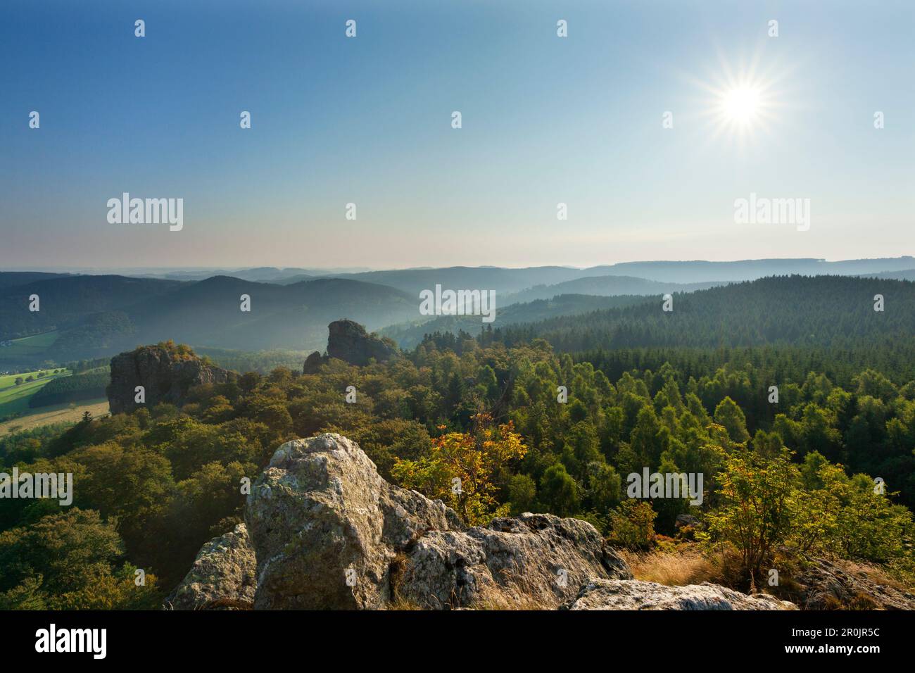 Felsformation Bruchhauser Steine, Rothaarsteig, Rothaargebirge, Sauerland, Nordrhein-Westfalen, Deutschland Stockfoto