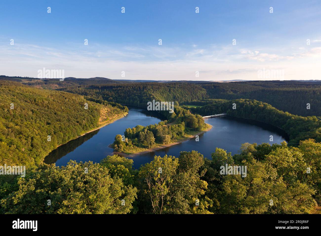 Saale-Sperrfalle nahe Burgk, Naturpark Thueringer Schiefergebirge / Obere Saale, Thüringen, Deutschland Stockfoto