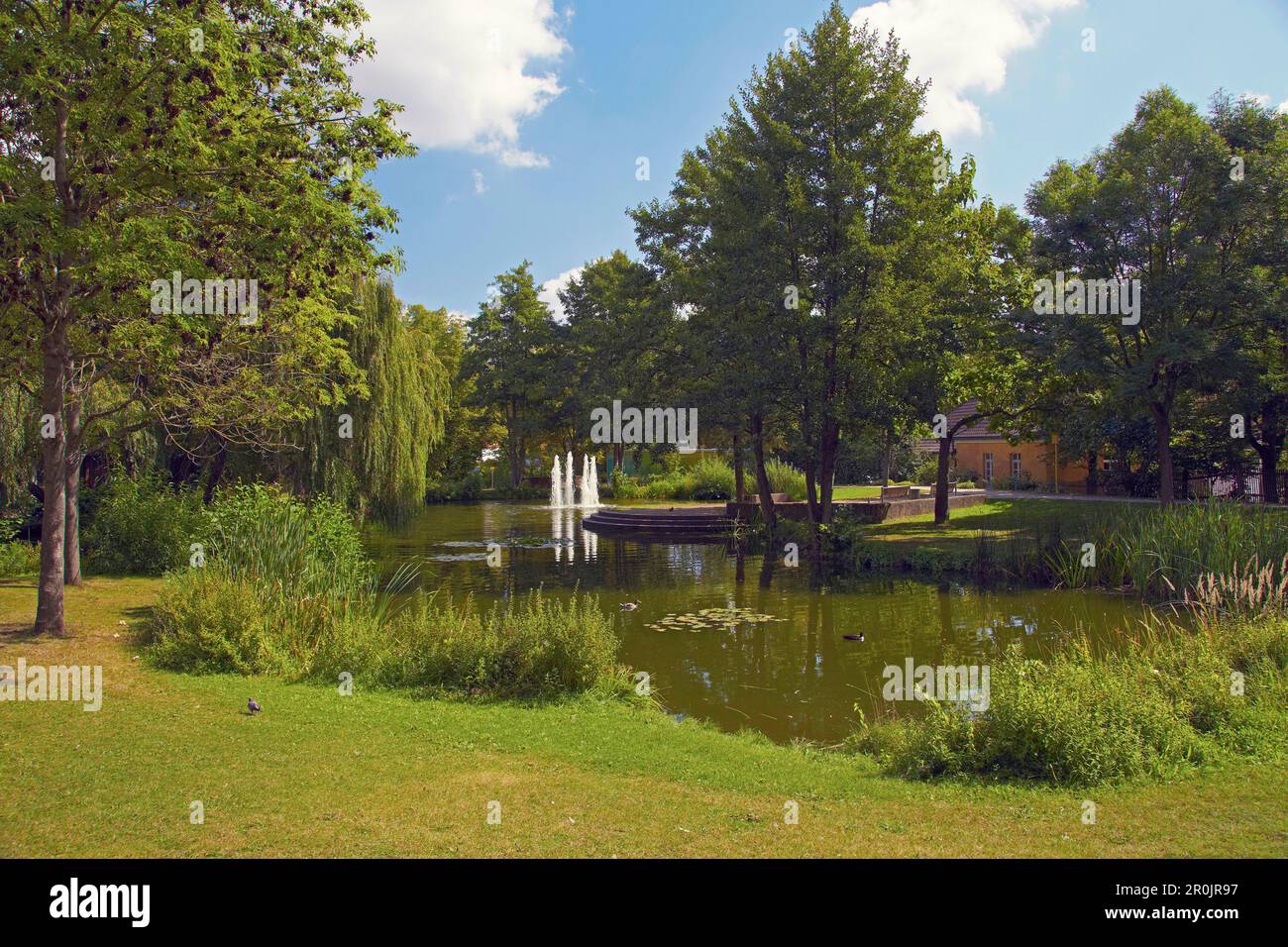 Teich und Brunnen im Motherwell Park, Schweinfurt, Unterfranken, Bayern