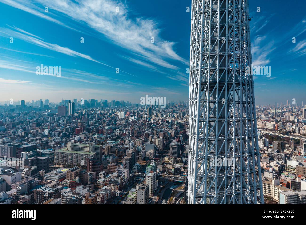 Skyline von Tokio mit Mt. Fuji und Skytree mit Wolken, Sumida-ku, Tokio, Japan Stockfoto