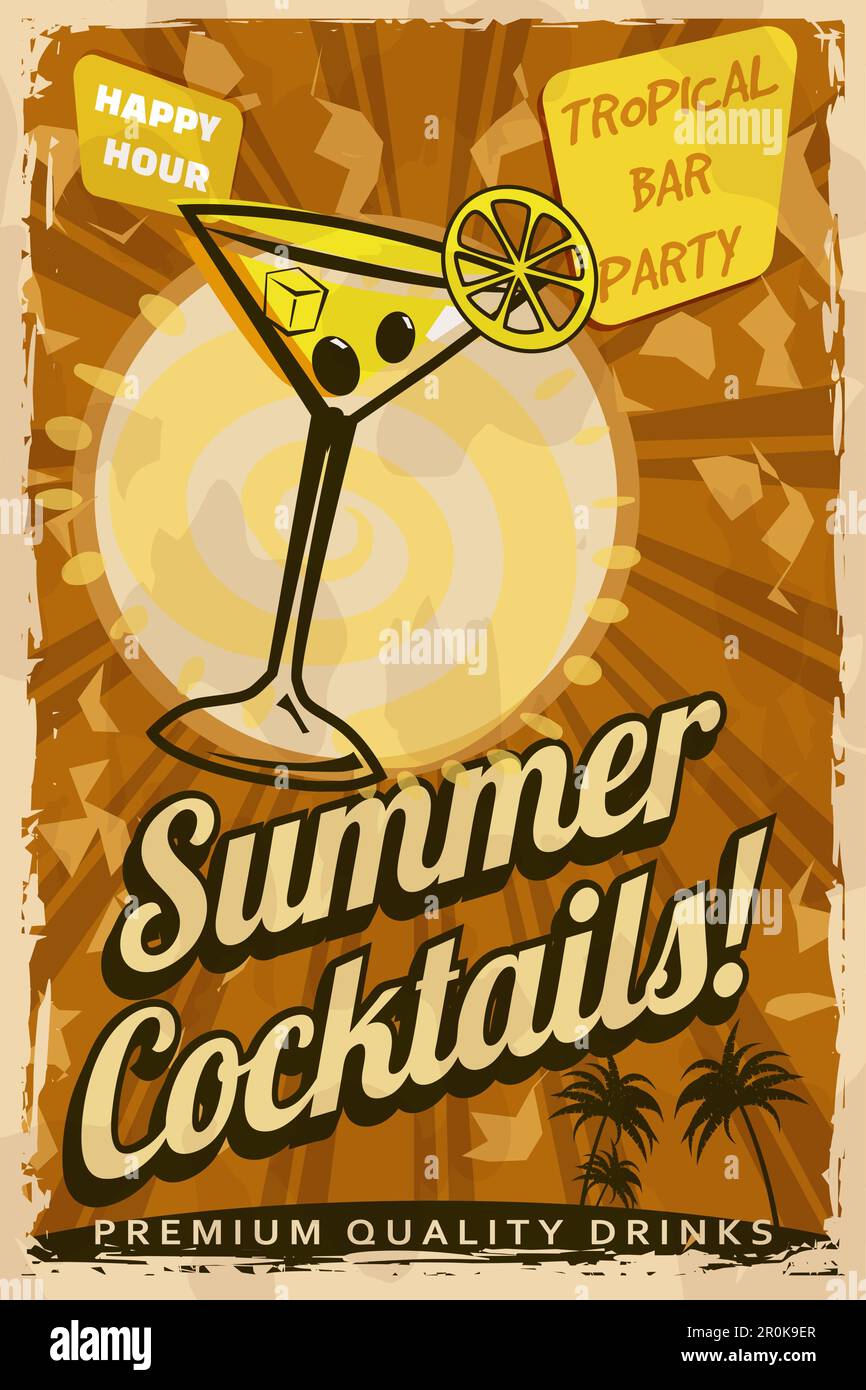 Cocktail Retro Poster. Cocktailbar, Vintage-Schild Stock Vektor