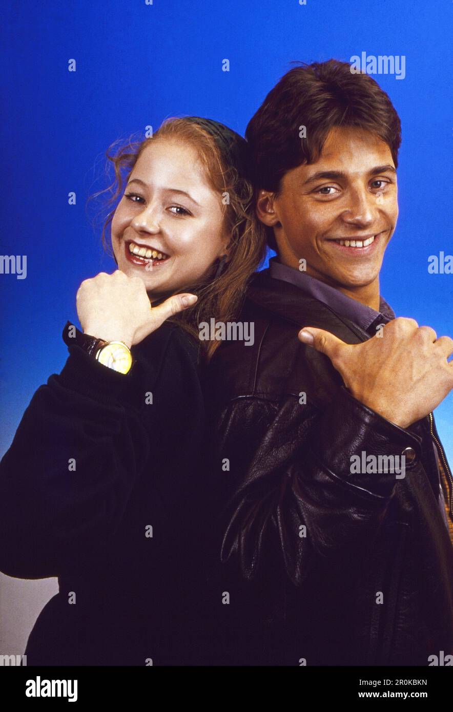 Silvia Seidel, deutsche Schauspielerin und Tänzerin mit Kollegen Patrick Bach, Deutschland um 1988. Stockfoto