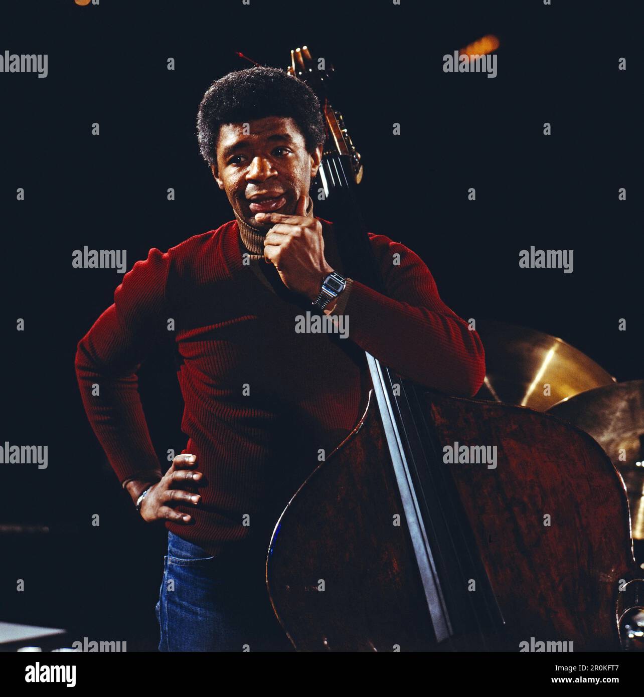 Jazz Fest Berlin, Philharmonie, Deutschland, 1979, Buster Williams, Amerikanischer Jazzbassist spielt mit von und Chico Freeman Quintet. Jazz Fest Berlin, Philharmonie, Deutschland, 1979, Buster Williams, American Jazz Bassist, spielt mit von und Chico Freeman Quintet. Stockfoto