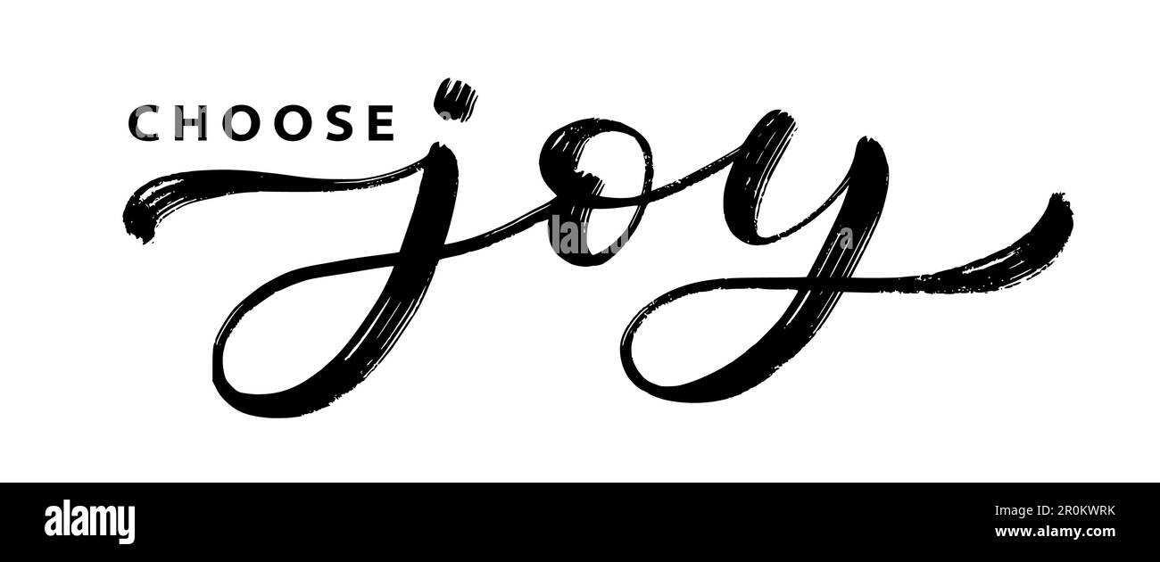 WÄHLEN Sie „JOY Text Handgezeichnete Pinselkalligrafie“. Schwarzer Text Wählen Sie Freude auf weißem Hintergrund. Joy-Skript-Kalligraphie-Wort. Vektordarstellung. Das Wort Graphi Stock Vektor