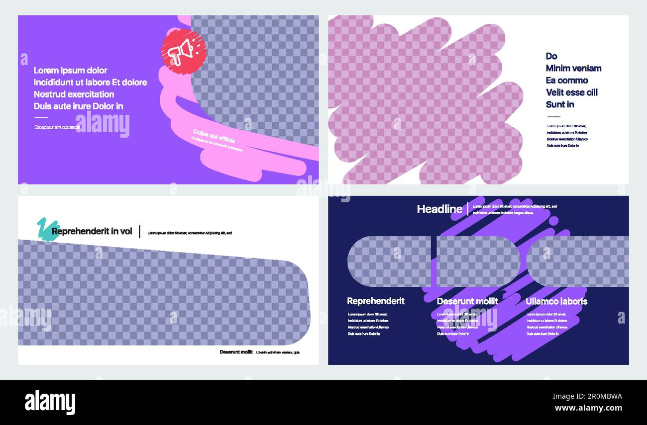 Elemente kreativer Präsentationsvorlagen auf violettem Hintergrund. Vektor-Infografiken. Stock Vektor