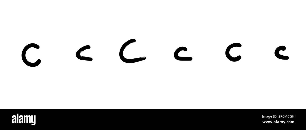 Einfaches, kinderähnliches schwarzes, englisches, lateinisches C-Buchstabensymbol. Vektordarstellung im handgezeichneten Kritzelstil isoliert auf weißem Hintergrund. Für Logo, Stock Vektor
