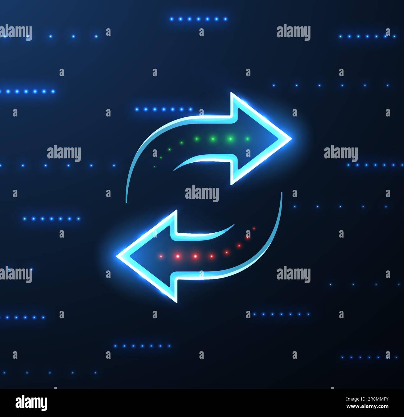 Zwei Drehpfeile mit grünen und roten Punkten. Datenempfang, Digital Money Send Stock Vektor