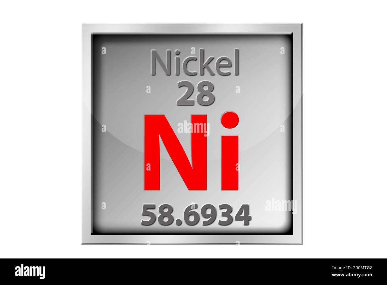 Nickelmaterial im Periodensystem, 3D-Rendering Stockfoto