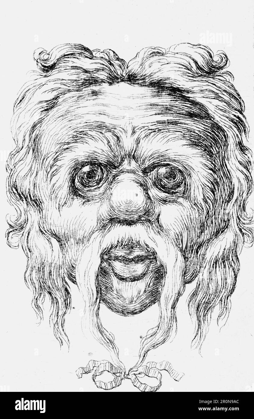 Francois Chauveau - Maske mit langem Schnurrbart, gebunden mit einem Band unter dem Kinn, von Divers Masques - ca. 1635 - 45 Stockfoto