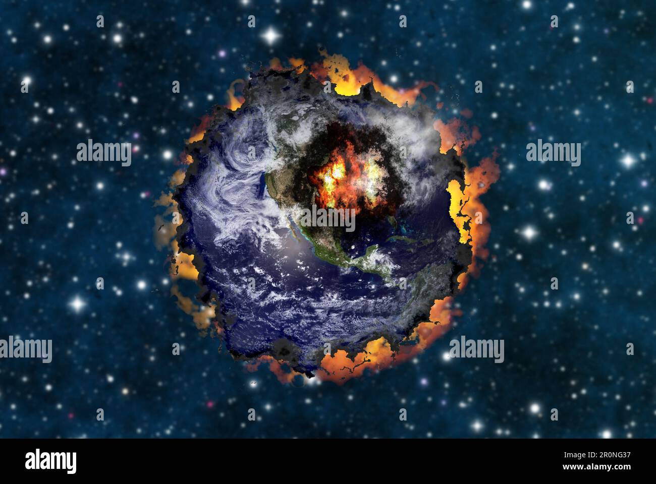 Die Erde brennt und brennt, das Konzept der globalen Erwärmung Stockfoto