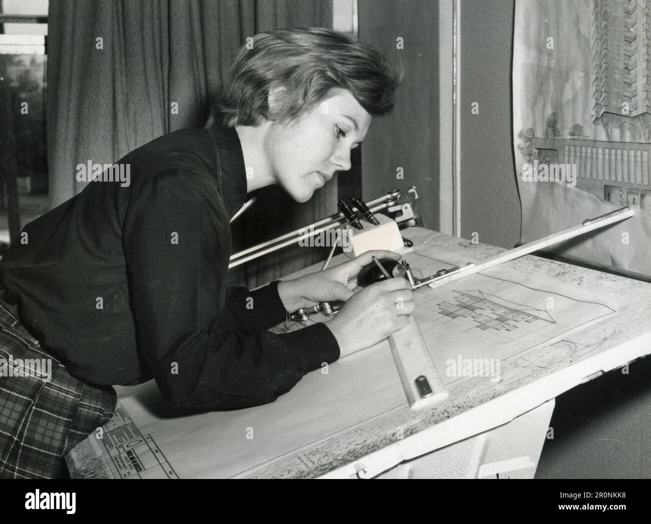 Australische Architektenstudentin Karin Schmid entwirft Häuser, Sidney 1966 Stockfoto