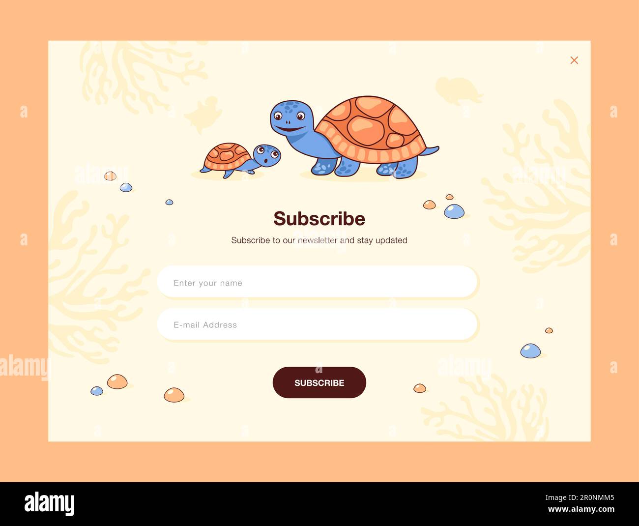 E-Mail-Design mit niedlicher kleiner Schildkröte und mom Stock Vektor