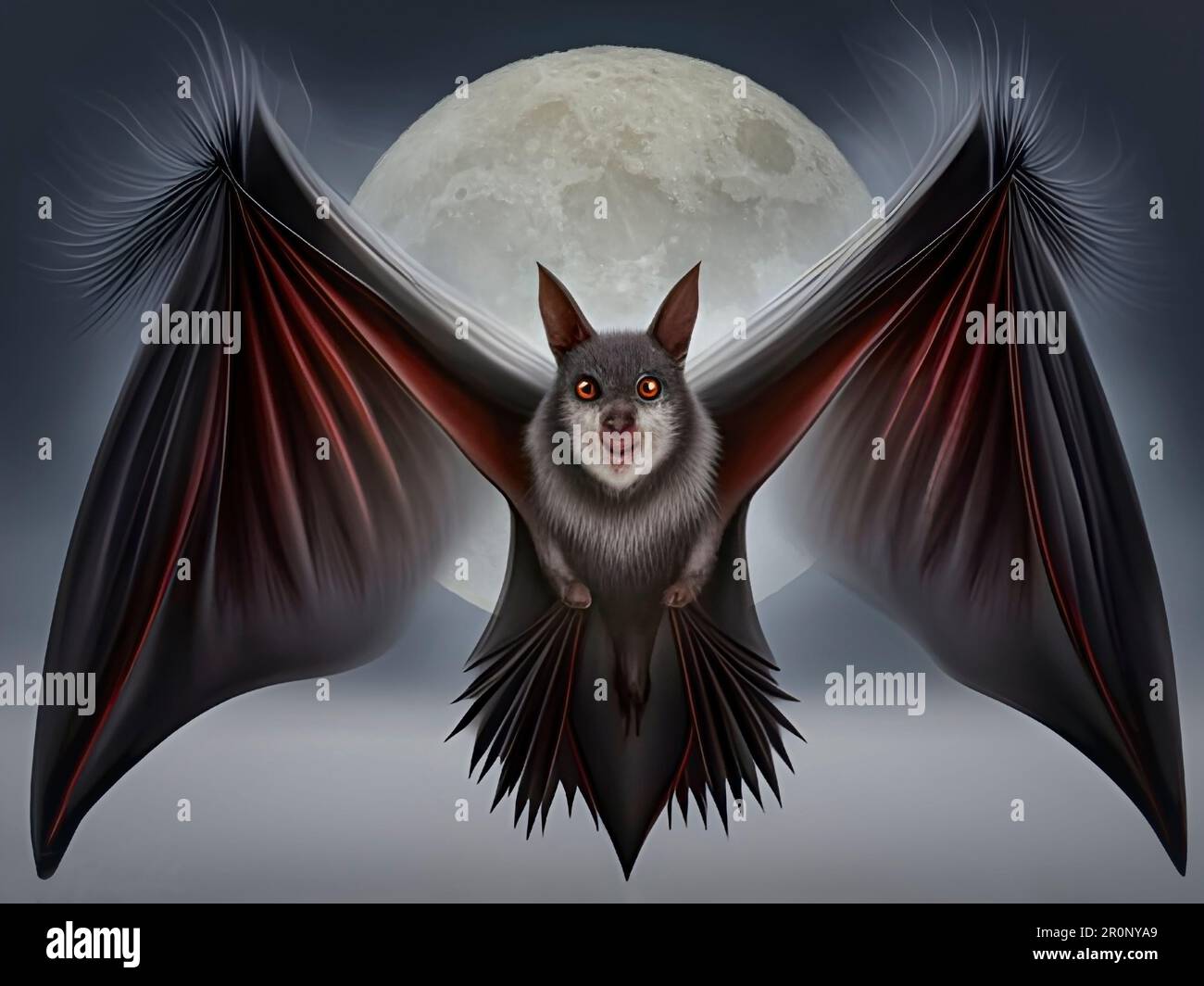 Lustige und gruselige Fledermaus in einer Vollmondnacht Stockfoto
