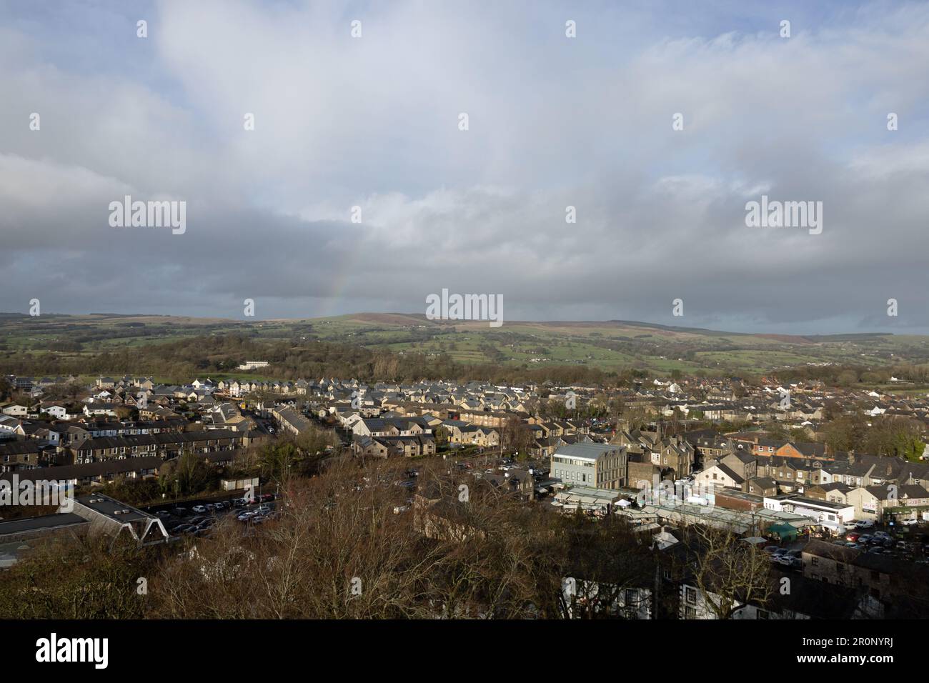 Die Stadt Clitheroe vom Clitheroe Castle im Ribble Valley Lancashire England aus gesehen Stockfoto