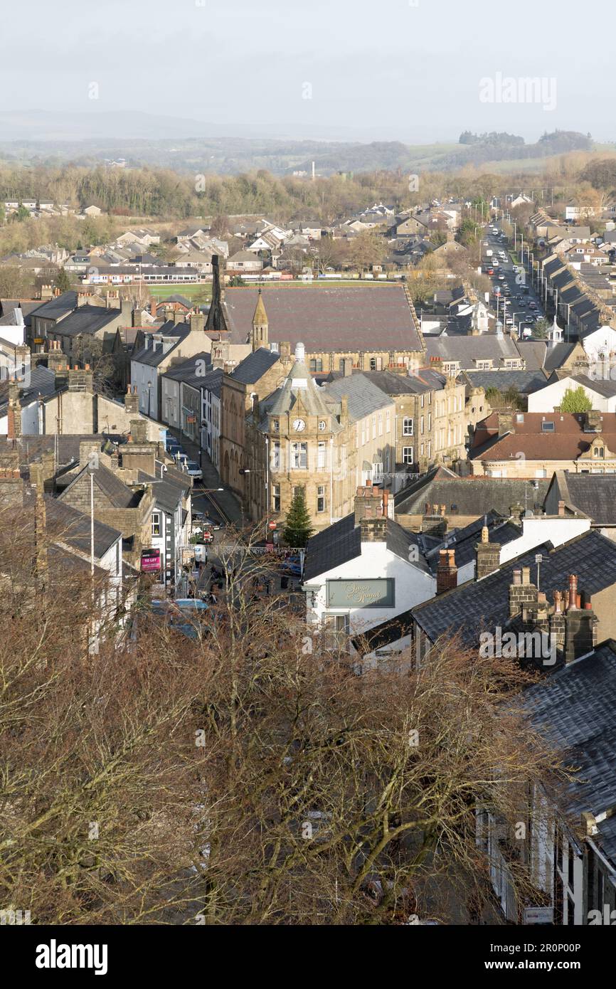 Die Stadt Clitheroe vom Clitheroe Castle im Ribble Valley Lancashire England aus gesehen Stockfoto