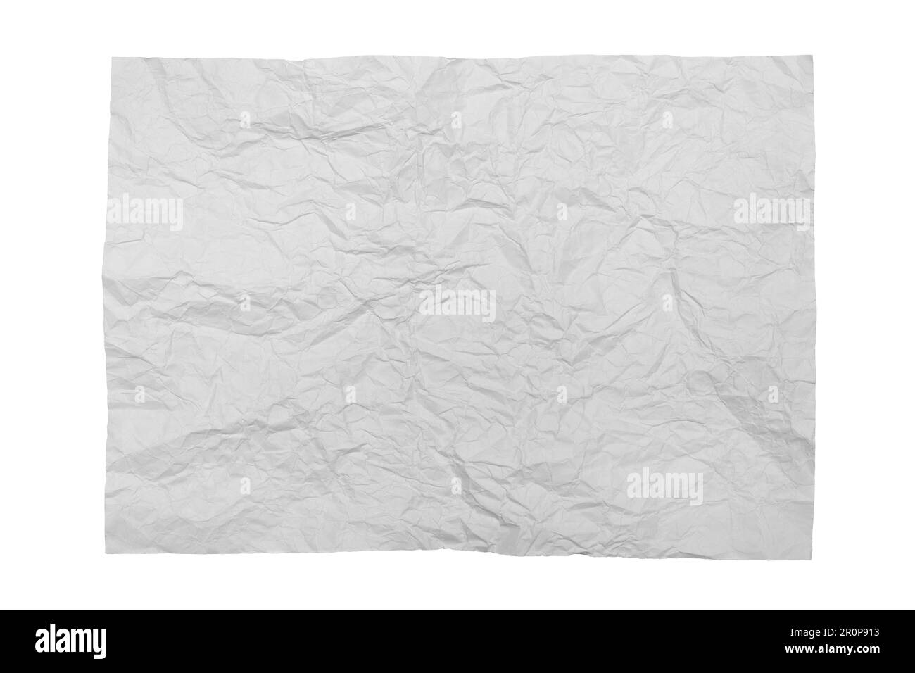 Weißes zerknittertes Papier auf weißem Hintergrund Stockfoto