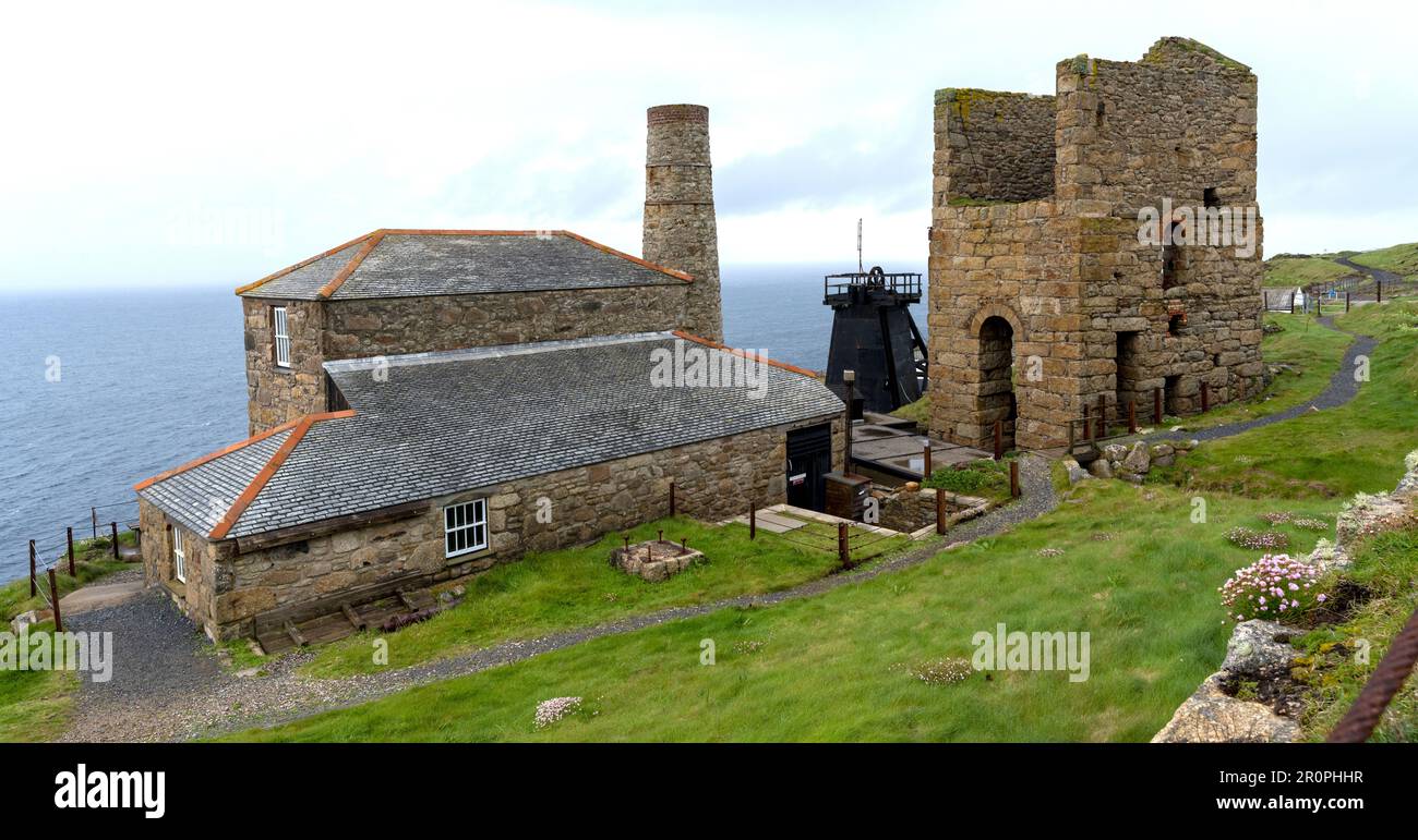 Levant Mine an der Cornwall Tin Coast, Pendeen nahe St Just, Cornwall, England, Großbritannien Stockfoto